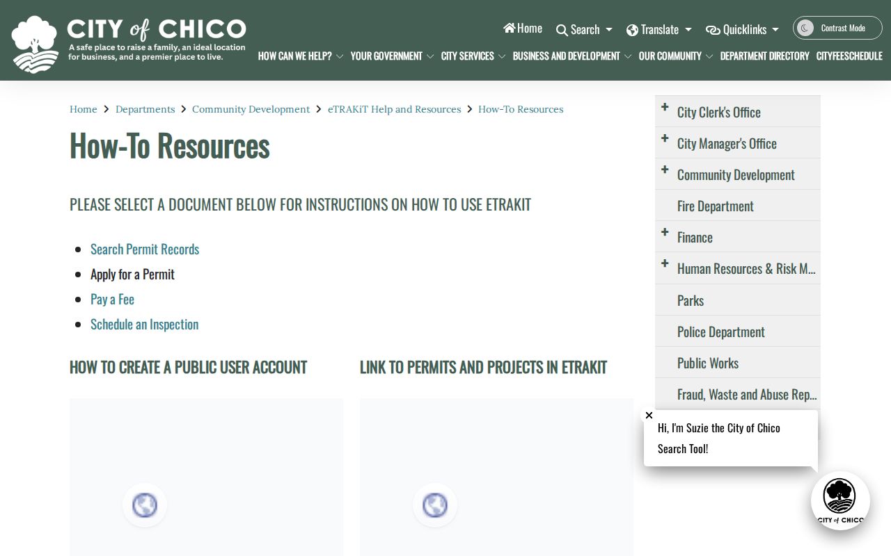 Chico street directory eTRAKiT permit search help